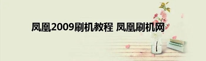 凤凰2009刷机教程 凤凰刷机网