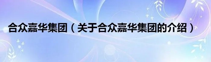 合众嘉华集团（关于合众嘉华集团的介绍）