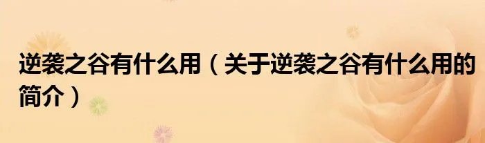 逆袭之谷有什么用（关于逆袭之谷有什么用的简介）