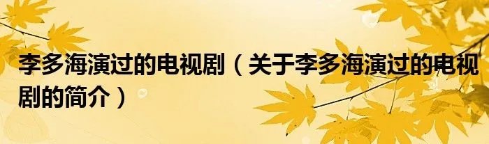李多海演过的电视剧（关于李多海演过的电视剧的简介）