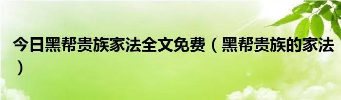 今日黑帮贵族家法全文免费(黑帮贵族的家法)