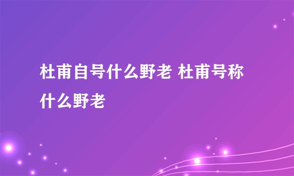 杜甫自号什么野老 杜甫号称什么野老
