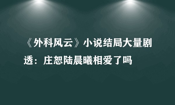 《外科风云》小说结局大量剧透:庄恕陆晨曦相爱了吗