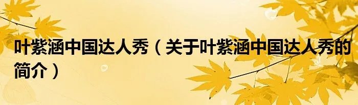 叶紫涵中国达人秀（关于叶紫涵中国达人秀的简介）