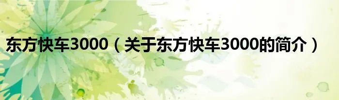东方快车3000（关于东方快车3000的简介）