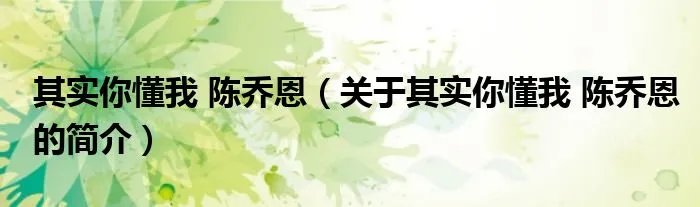 其实你懂我 陈乔恩（关于其实你懂我 陈乔恩的简介）