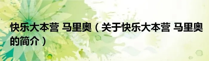 快乐大本营 马里奥（关于快乐大本营 马里奥的简介）