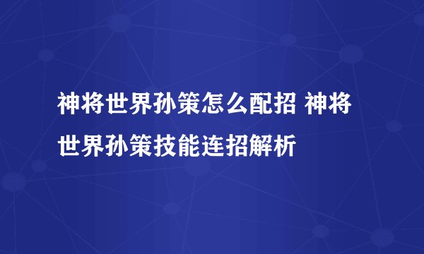 神将世界孙策怎么配招 神将世界孙策技能连招解析
