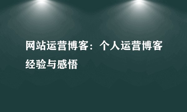 网站运营博客:个人运营博客经验与感悟