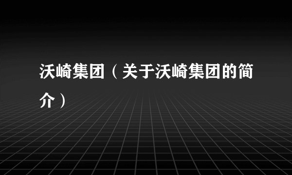 沃崎集团（关于沃崎集团的简介）
