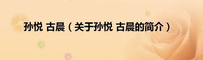 孙悦 古晨（关于孙悦 古晨的简介）