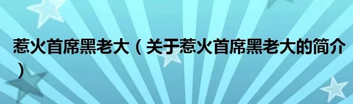 惹火首席黑老大（关于惹火首席黑老大的简介）
