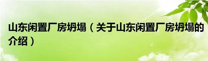 山东闲置厂房坍塌（关于山东闲置厂房坍塌的介绍）