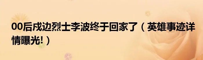 00后戍边烈士李波终于回家了（英雄事迹详情曝光!）
