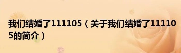 我们结婚了111105（关于我们结婚了111105的简介）