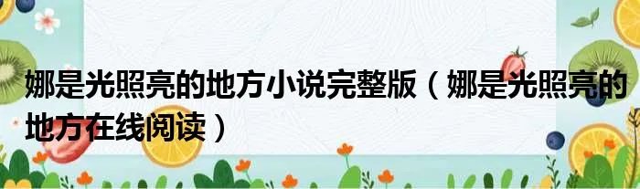 娜是光照亮的地方小说完整版（娜是光照亮的地方在线阅读）