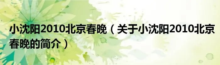 小沈阳2010北京春晚（关于小沈阳2010北京春晚的简介）