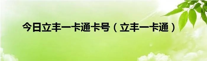 今日立丰一卡通卡号（立丰一卡通）