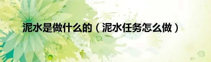 泥水是做什么的（泥水任务怎么做）