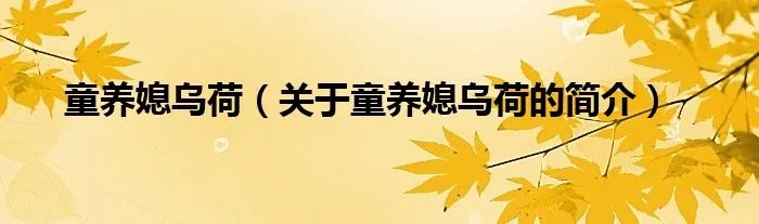 童养媳乌荷（关于童养媳乌荷的简介）