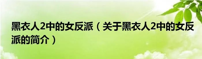 黑衣人2中的女反派(关于黑衣人2中的女反派的简介)