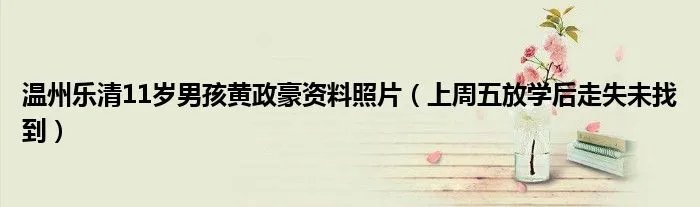 温州乐清11岁男孩黄政豪资料照片（上周五放学后走失未找到）