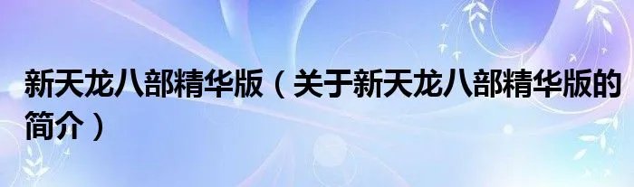 新天龙八部精华版（关于新天龙八部精华版的简介）