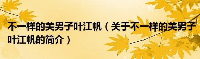 不一样的美男子叶江帆（关于不一样的美男子叶江帆的简介）