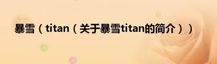 暴雪（titan（关于暴雪titan的简介））