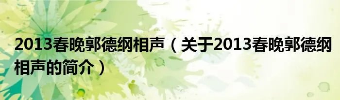 2013春晚郭德纲相声（关于2013春晚郭德纲相声的简介）