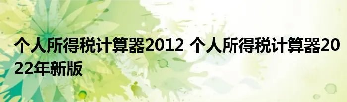 个人所得税计算器2012 个人所得税计算器2022年新版