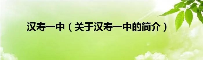 汉寿一中(关于汉寿一中的简介)