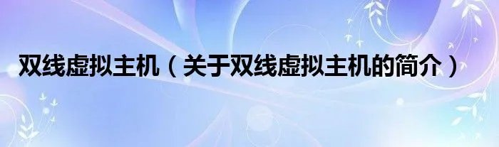 双线虚拟主机（关于双线虚拟主机的简介）