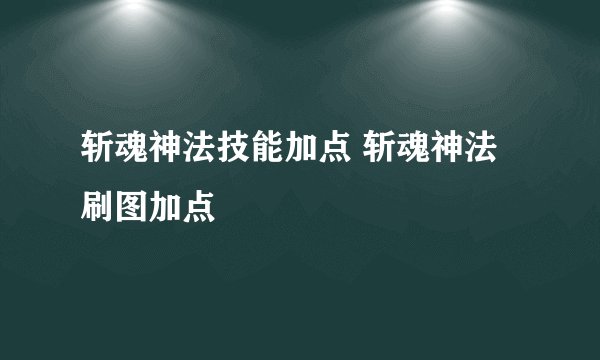 斩魂神法技能加点 斩魂神法刷图加点