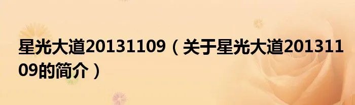 星光大道20131109（关于星光大道20131109的简介）