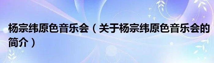 杨宗纬原色音乐会（关于杨宗纬原色音乐会的简介）