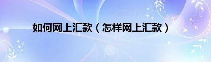如何网上汇款（怎样网上汇款）