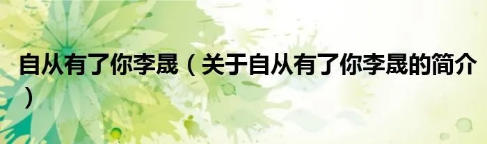 自从有了你李晟（关于自从有了你李晟的简介）