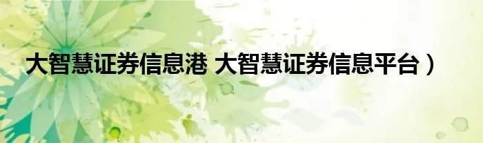 大智慧证券信息港 大智慧证券信息平台）