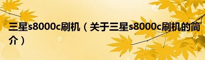 三星s8000c刷机（关于三星s8000c刷机的简介）