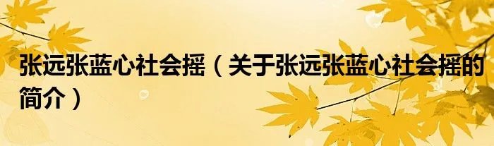 张远张蓝心社会摇（关于张远张蓝心社会摇的简介）