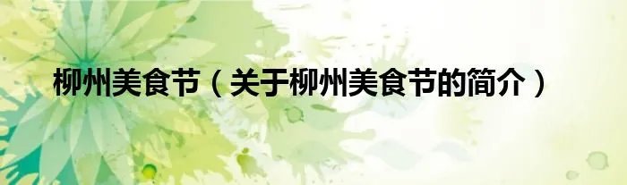 柳州美食节(关于柳州美食节的简介)