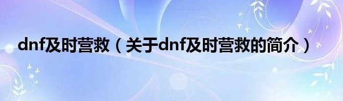 dnf及时营救（关于dnf及时营救的简介）