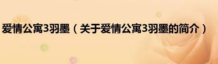 爱情公寓3羽墨（关于爱情公寓3羽墨的简介）