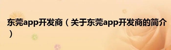 东莞app开发商（关于东莞app开发商的简介）
