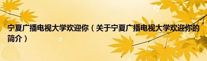 宁夏广播电视大学欢迎你（关于宁夏广播电视大学欢迎你的简介）