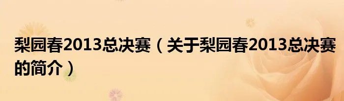 梨园春2013总决赛（关于梨园春2013总决赛的简介）