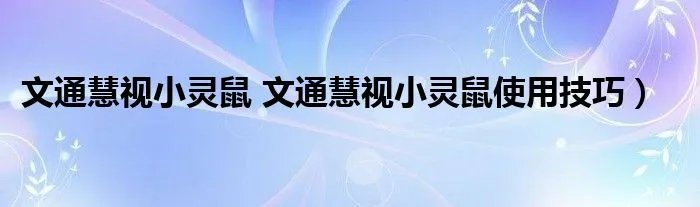 文通慧视小灵鼠 文通慧视小灵鼠使用技巧）