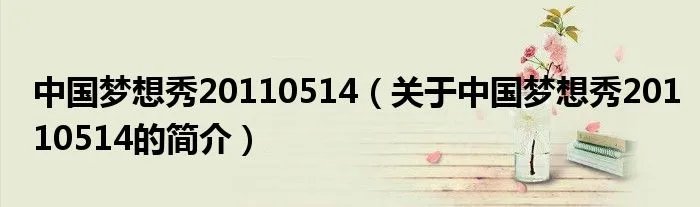 中国梦想秀20110514（关于中国梦想秀20110514的简介）