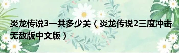 炎龙传说3一共多少关（炎龙传说2三度冲击无敌版中文版）